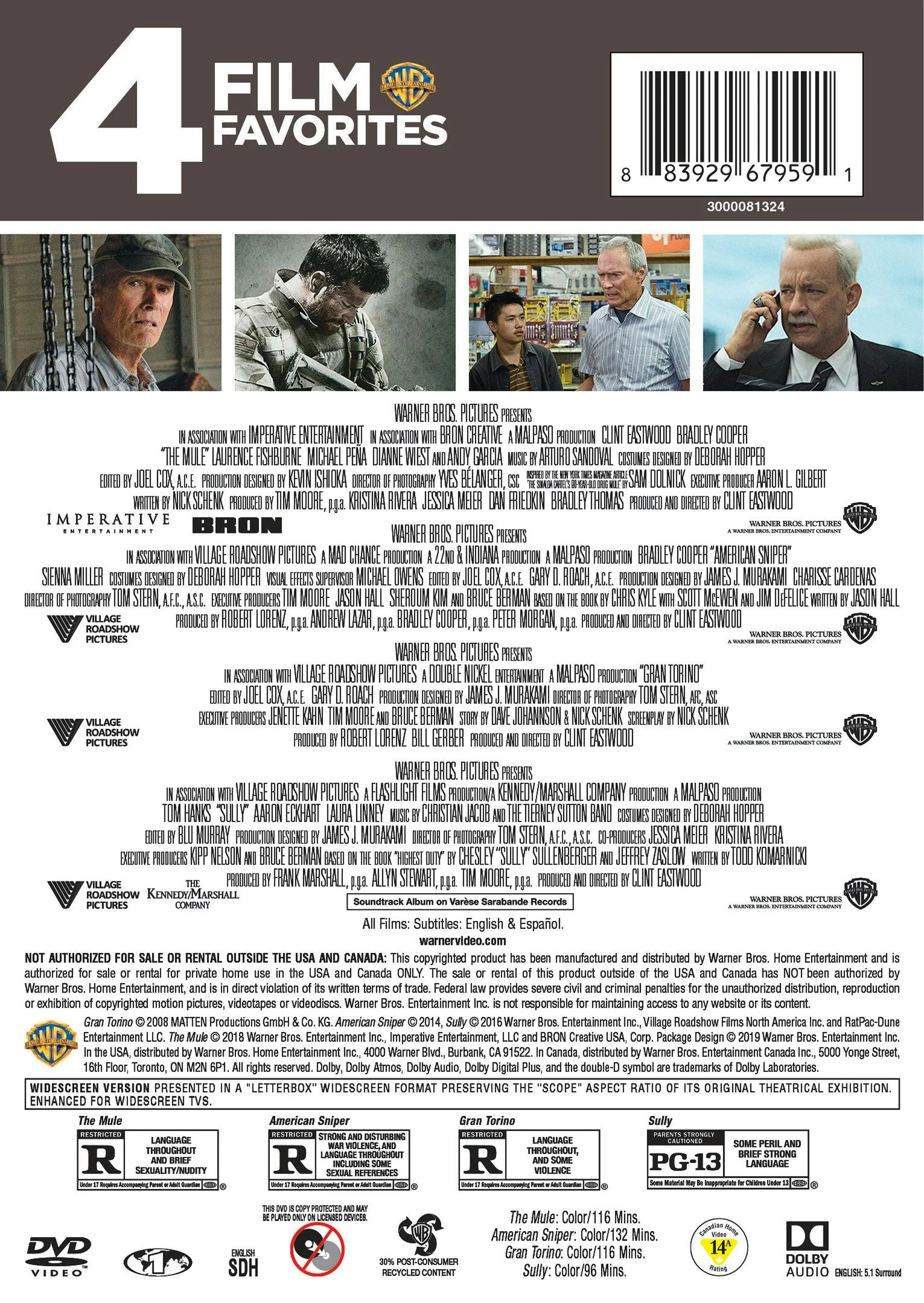 American Sniper/Gran Torino/Sully/The Mule (Box Set) [DVD] - Image 2