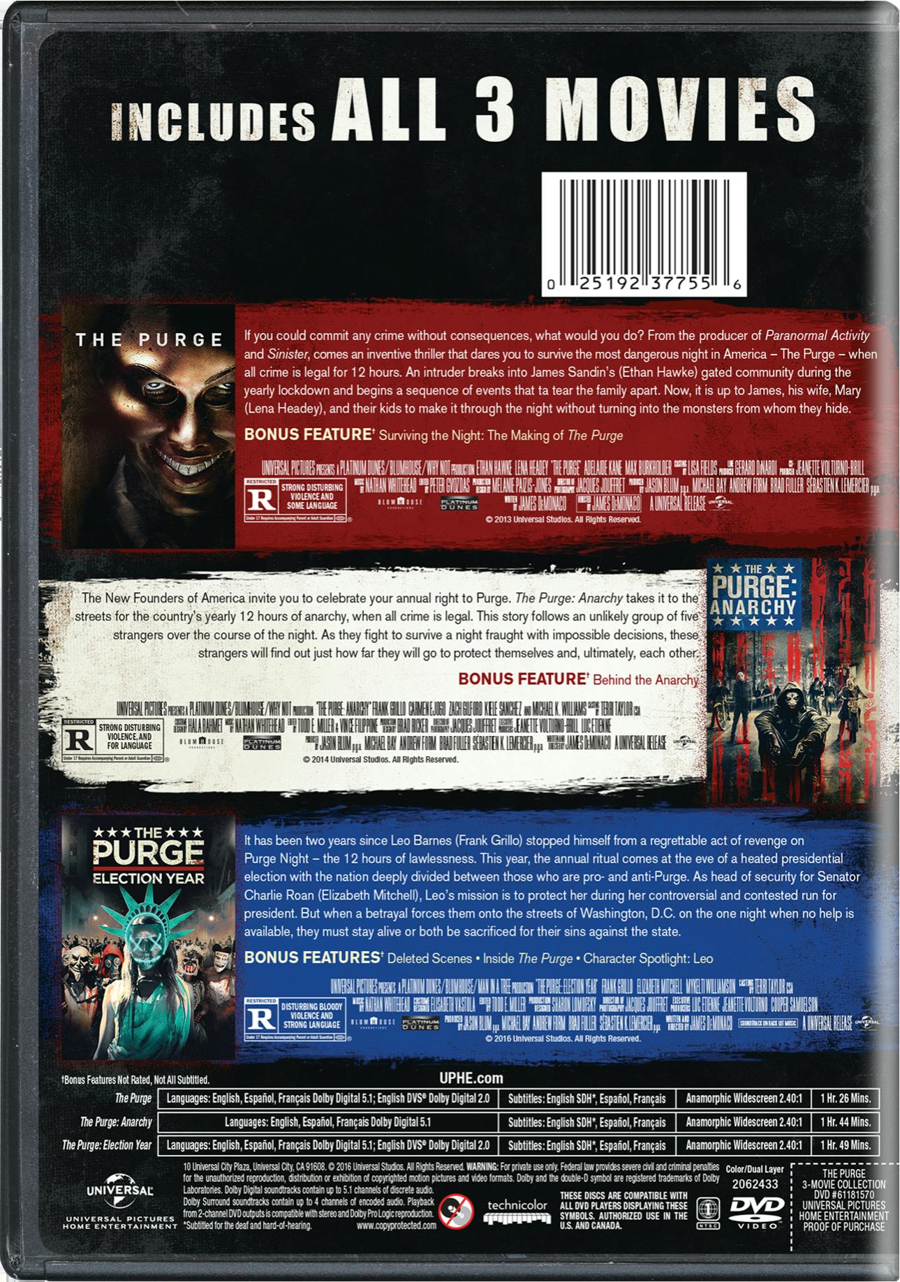 The Purge: 3-movie Collection (DVD Triple Feature) [DVD] - Image 2